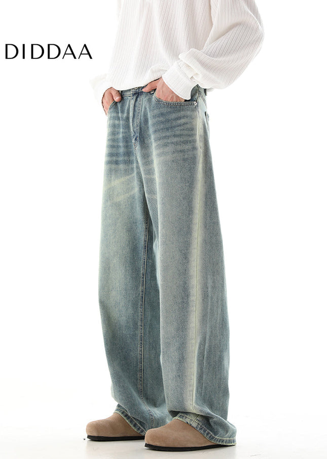 Blue Distressed Wide-Leg Vintage Jeans for Men - Men’s Jeans