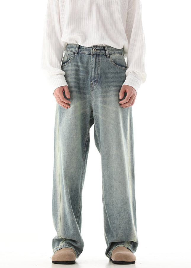 Blue Distressed Wide-Leg Vintage Jeans for Men - Men’s Jeans