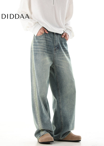 Blue Distressed Wide-Leg Vintage Jeans for Men - Men’s Jeans