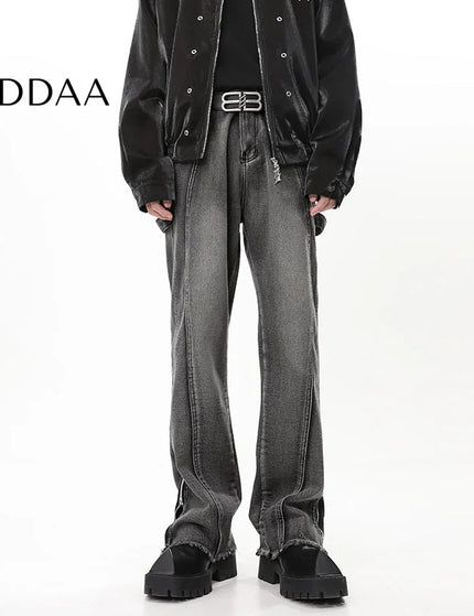 Blue Distressed Zip Straight Bootcut Vintage Jeans - M / Black - Men’s Jeans