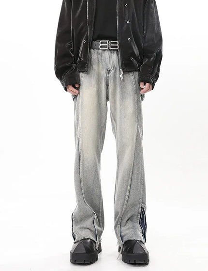 Blue Distressed Zip Straight Bootcut Vintage Jeans - M / Blue - Men’s Jeans