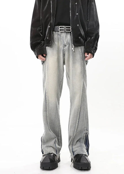 Blue Distressed Zip Straight Bootcut Vintage Jeans - M / Blue - Men’s Jeans