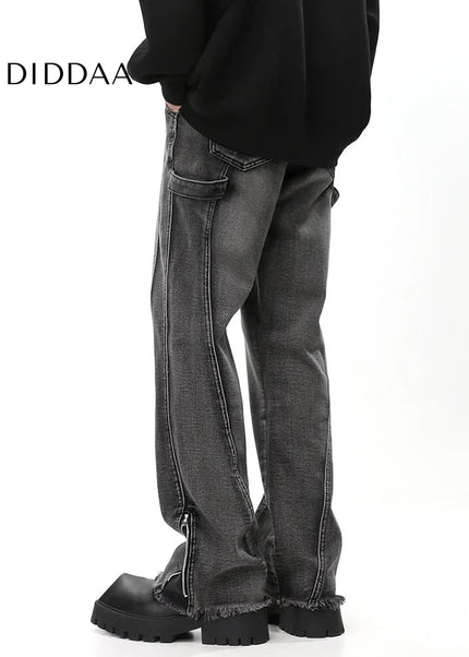 Blue Distressed Zip Straight Bootcut Vintage Jeans - Men’s Jeans