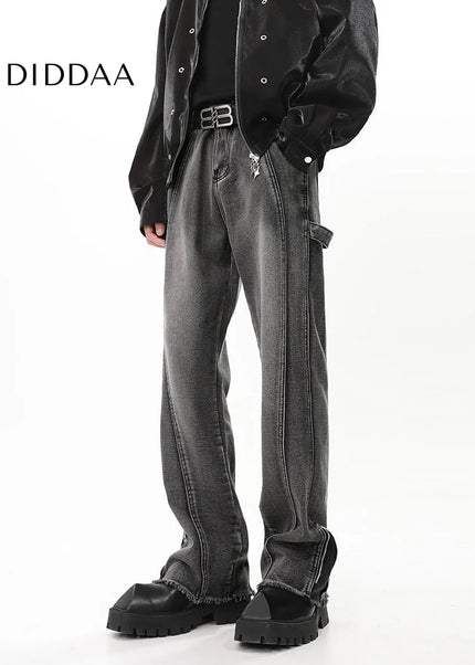 Blue Distressed Zip Straight Bootcut Vintage Jeans - Men’s Jeans