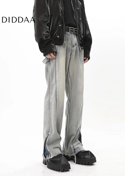 Blue Distressed Zip Straight Bootcut Vintage Jeans - Men’s Jeans