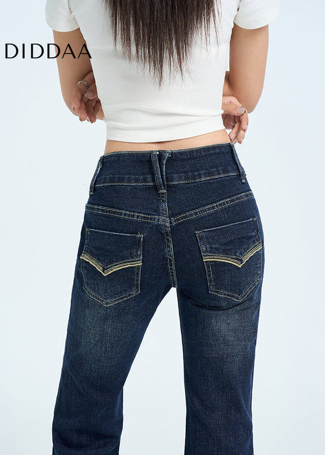Blue Double-Button Hip Lifting Slim Bootcut Jeans - Women’s Jeans