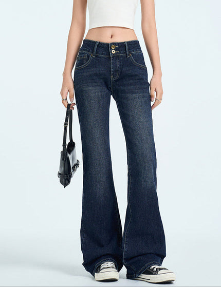 Blue Double-Button Hip Lifting Slim Bootcut Jeans - Women’s Jeans