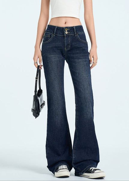 Blue Double-Button Hip Lifting Slim Bootcut Jeans - Women’s Jeans