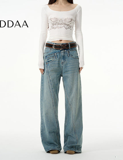 Blue Double Waist Niche Jeans for Men’s High-End Style - S / Mid Blue - Women’s Jeans