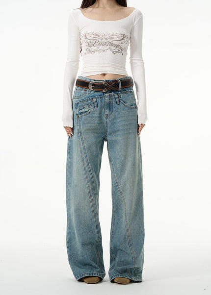 Blue Double Waist Niche Jeans for Men’s High-End Style - Women’s Jeans