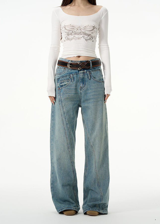 Blue Double Waist Niche Jeans for Men’s High-End Style - Women’s Jeans