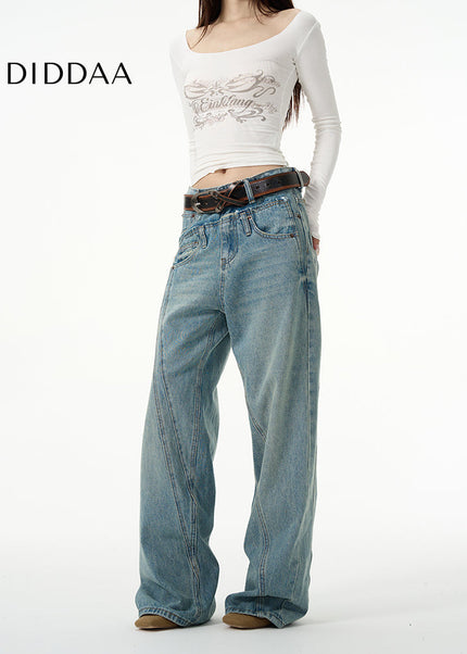Blue Double Waist Niche Jeans for Men’s High-End Style - Women’s Jeans
