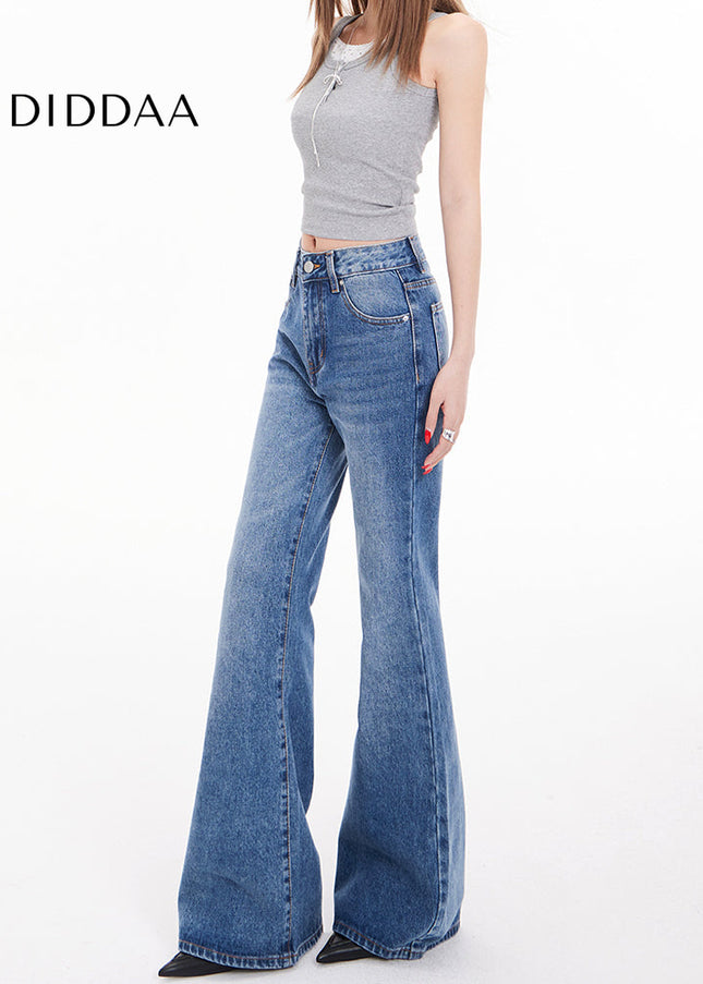 Blue Drape Slim Retro Low-Rise Jeans Women’s Flared Pants - Women’s Jeans