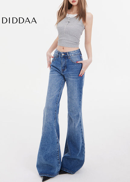 Blue Drape Slim Retro Low-Rise Jeans Women’s Flared Pants - Women’s Jeans