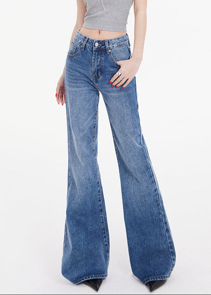 Blue Drape Slim Retro Low-Rise Jeans Women’s Flared Pants - Women’s Jeans
