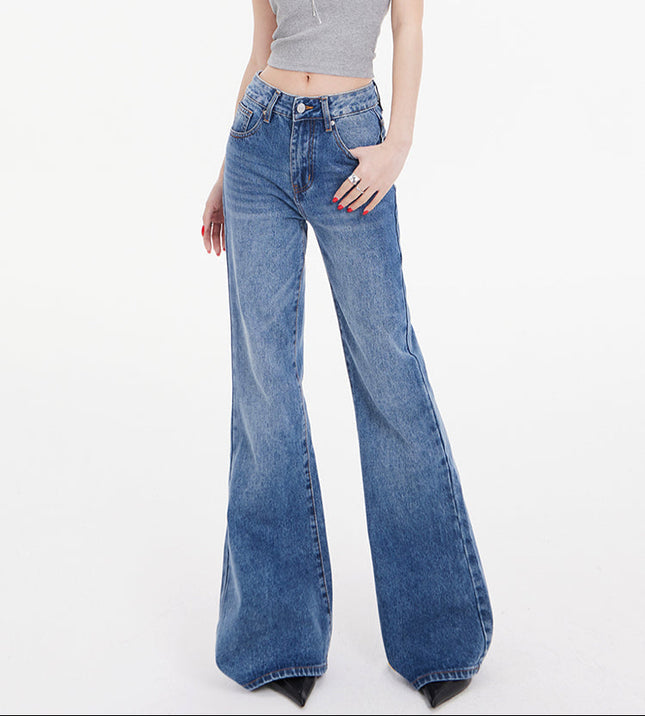 Blue Drape Slim Retro Low-Rise Jeans Women’s Flared Pants - Women’s Jeans