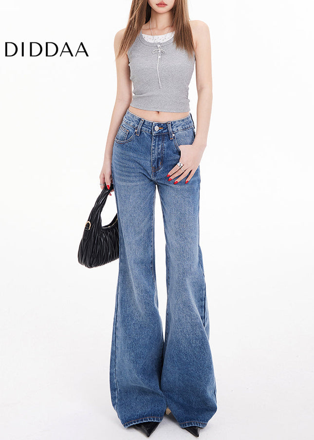 Blue Drape Slim Retro Low-Rise Jeans Women’s Flared Pants - Women’s Jeans
