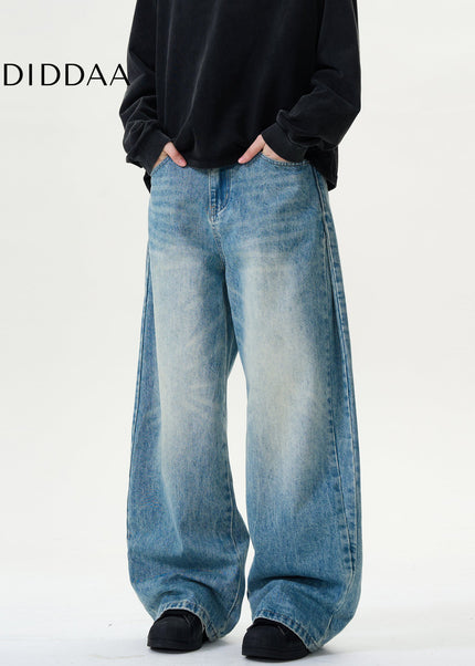 Blue Draped Cut Baggy Wash Jeans Casual Pants for All - Men’s Jeans