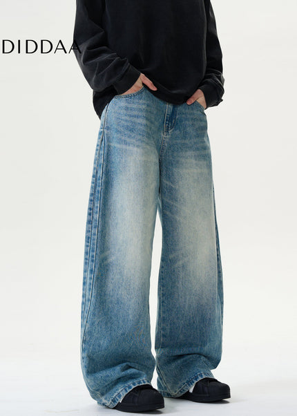 Blue Draped Cut Baggy Wash Jeans Casual Pants for All - Men’s Jeans