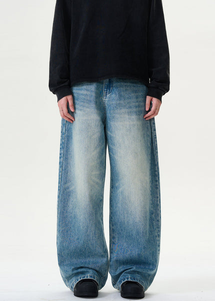 Blue Draped Cut Baggy Wash Jeans Casual Pants for All - Men’s Jeans
