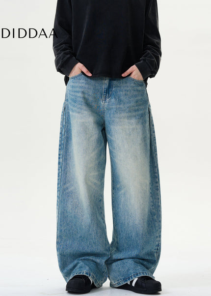 Blue Draped Cut Baggy Wash Jeans Casual Pants for All - Men’s Jeans