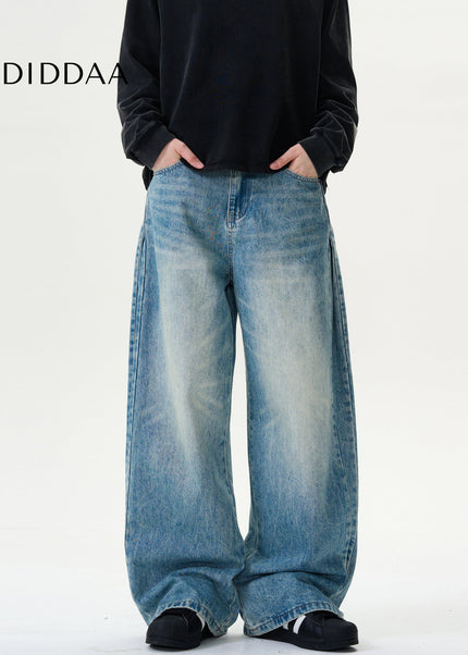 Blue Draped Cut Baggy Wash Jeans Casual Pants for All - Men’s Jeans