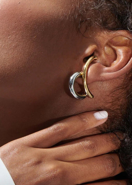 Jieding European and American double C color-blocked stud earrings earrings design sense niche earrings, stainless steel jewelry, titanium steel jewelry cross-border