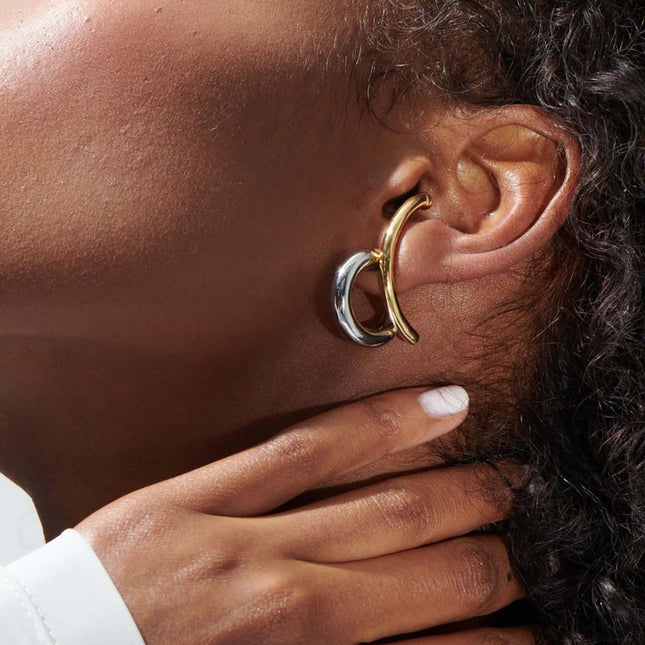 Jieding European and American double C color-blocked stud earrings earrings design sense niche earrings, stainless steel jewelry, titanium steel jewelry cross-border