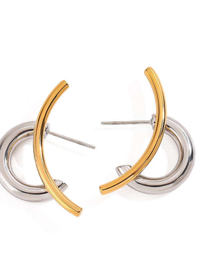 Jieding European and American double C color-blocked stud earrings earrings design sense niche earrings, stainless steel jewelry, titanium steel jewelry cross-border