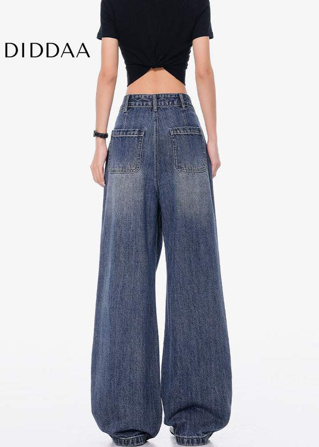 Blue Embroidered Ripped Wide Leg Jeans - Women’s Jeans