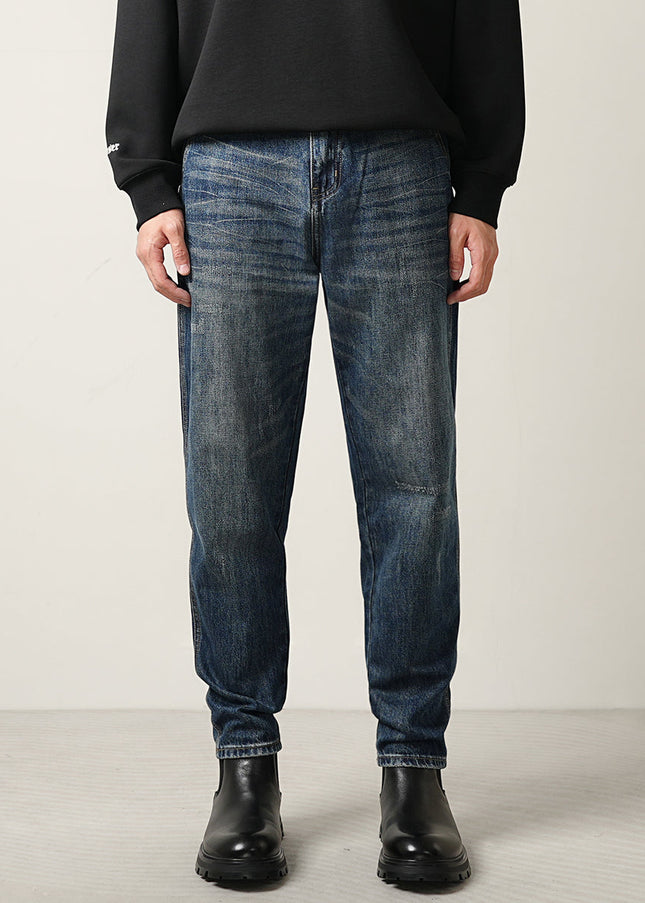 Blue Fleece Lined Straight Leg Jeans for Men - 28 / Dark Blue - Men’s Jeans