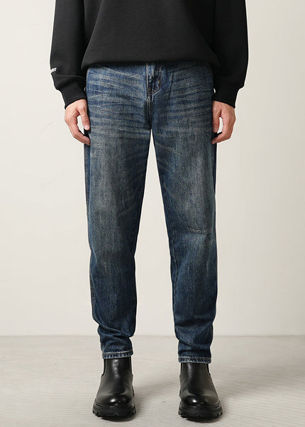 Blue Fleece Lined Straight Leg Jeans for Men - 28 / Dark Blue - Men’s Jeans