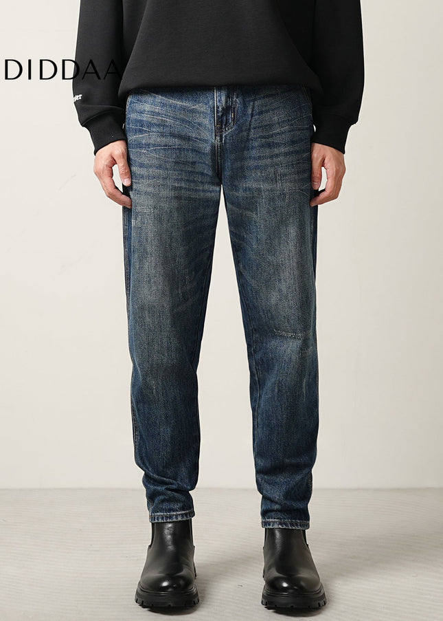 Blue Fleece Lined Straight Leg Jeans for Men - Men’s Jeans