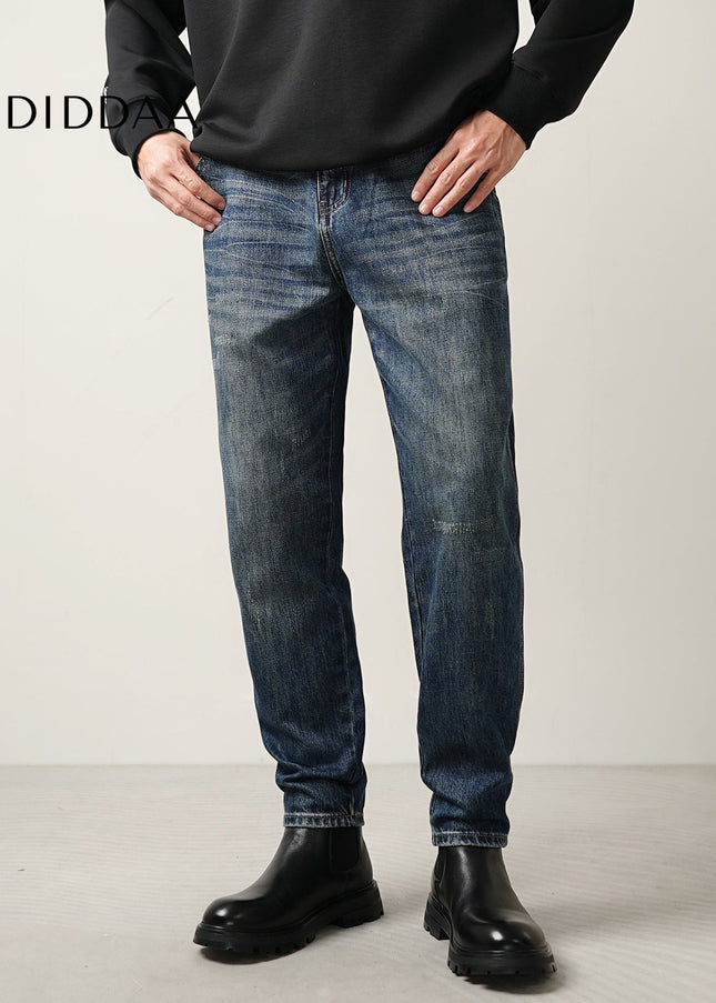 Blue Fleece Lined Straight Leg Jeans for Men - Men’s Jeans