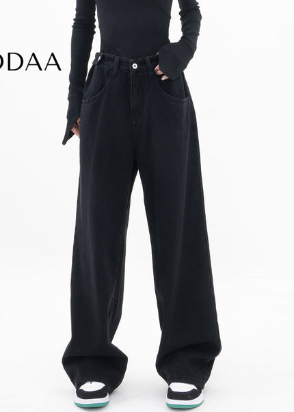 Blue Fleece Vintage Loose Straight Leg Jeans - S / Black - Women’s Jeans