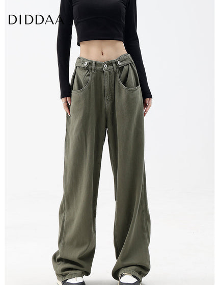 Blue Fleece Vintage Loose Straight Leg Jeans - S / Green - Women’s Jeans