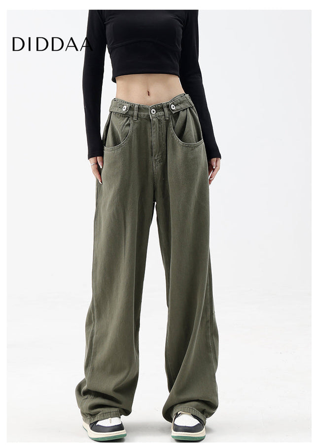 Blue Fleece Vintage Loose Straight Leg Jeans - S / Green - Women’s Jeans