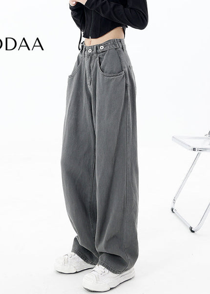 Blue Fleece Vintage Loose Straight Leg Jeans - S / Grey - Women’s Jeans