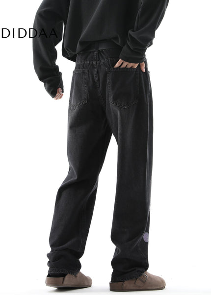 Blue Fun Cartoon Print Loose Wide-Leg Jeans - Men’s Jeans