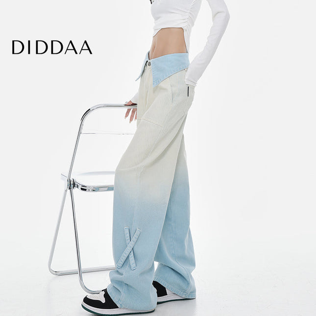 Blue Gradient High Waist Wide Leg Straight Jeans Female - S / Light Blue - Women’s Jeans