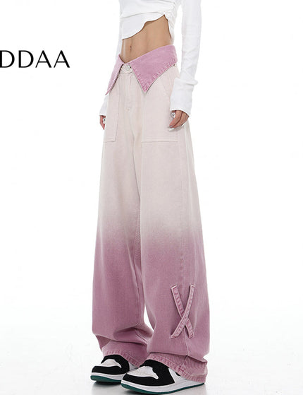 Blue Gradient High Waist Wide Leg Straight Jeans Female - S / Pink - Women’s Jeans