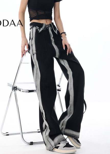 Blue Gradient High Waist Wide Leg Straight Jeans Female - Women’s Jeans