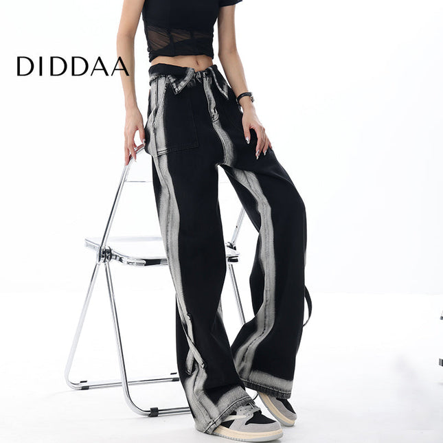 Blue Gradient High Waist Wide Leg Straight Jeans Female - Women’s Jeans