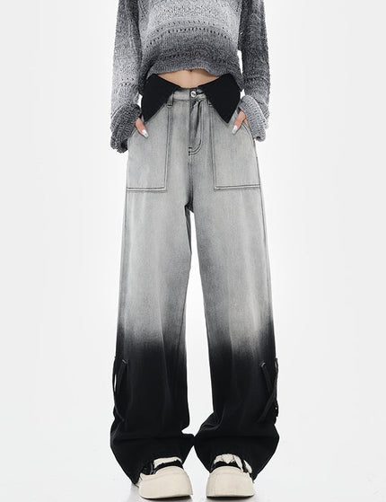 Blue Gradient High Waist Wide Leg Straight Jeans Female - XS / Black - Women’s Jeans