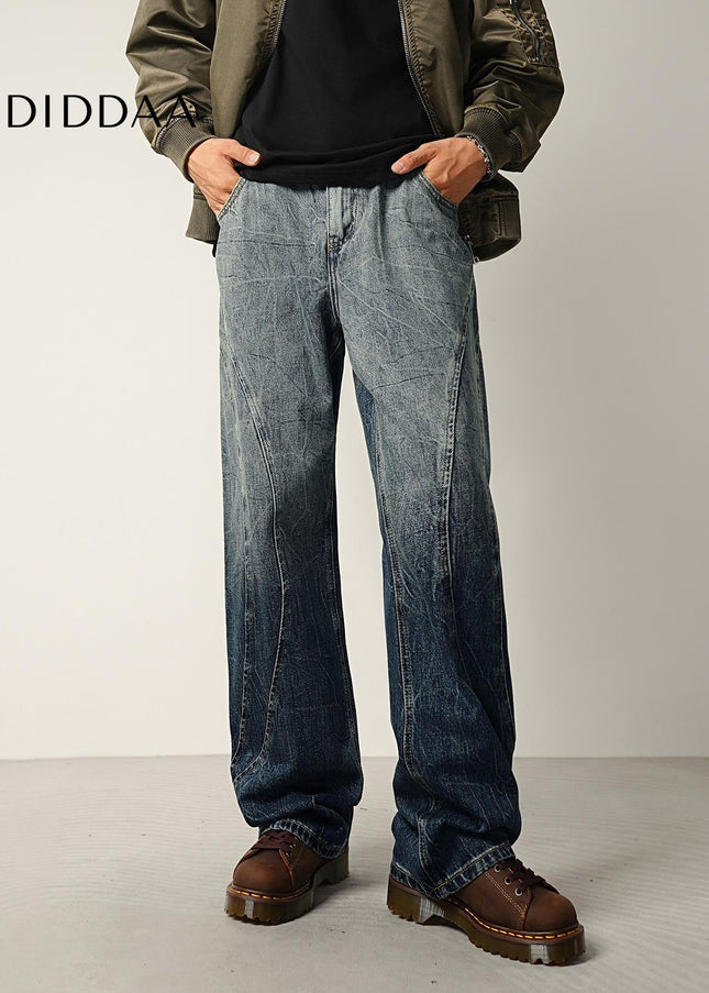 Blue Gradient Wash Loose Wide-Leg Jeans for Men - Men’s Jeans