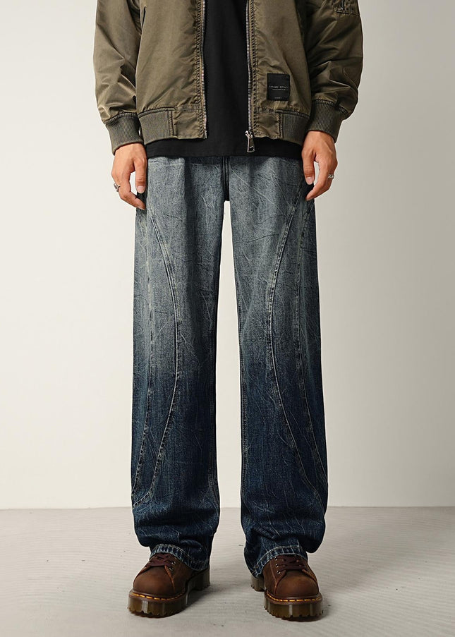 Blue Gradient Wash Loose Wide-Leg Jeans for Men - Men’s Jeans