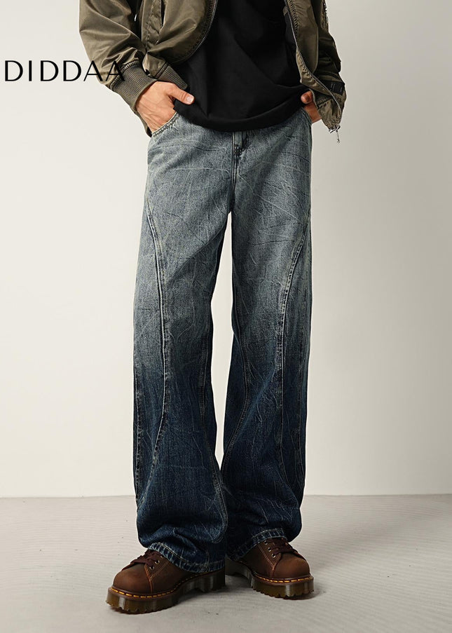 Blue Gradient Wash Loose Wide-Leg Jeans for Men - Men’s Jeans