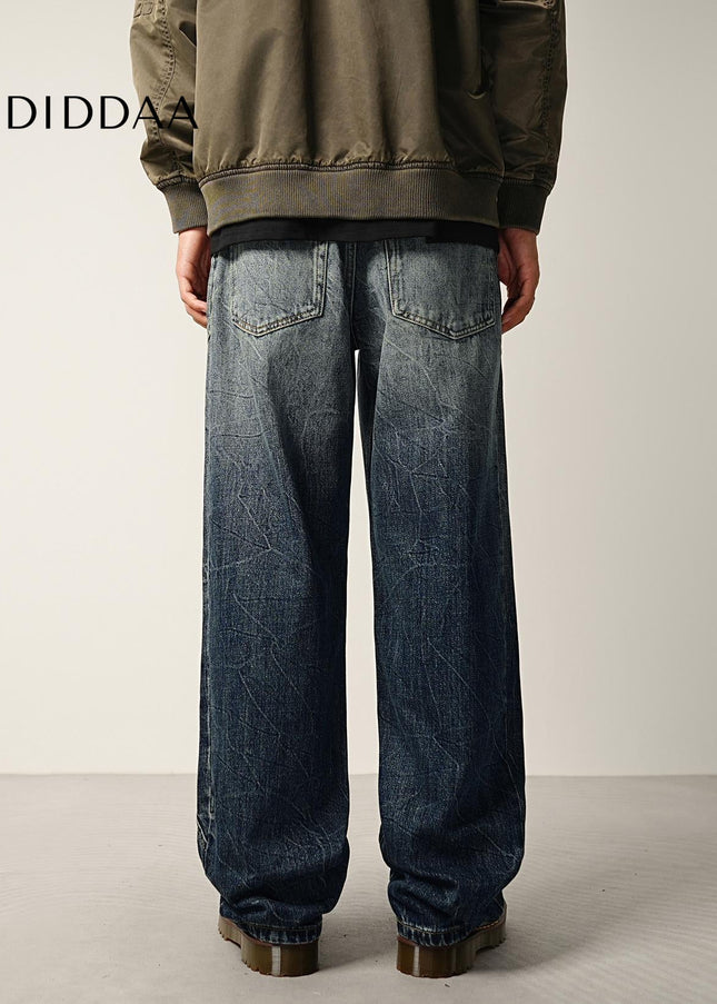 Blue Gradient Wash Loose Wide-Leg Jeans for Men - Men’s Jeans