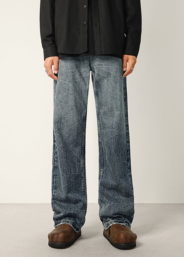 Blue Gradient Wash Micro Flared Jeans Men’s Loose Trousers - 28 / Dark Blue - Men’s Jeans