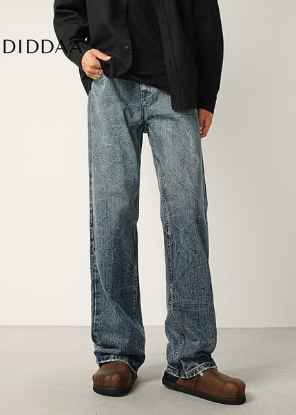 Blue Gradient Wash Micro Flared Jeans Men’s Loose Trousers - Men’s Jeans